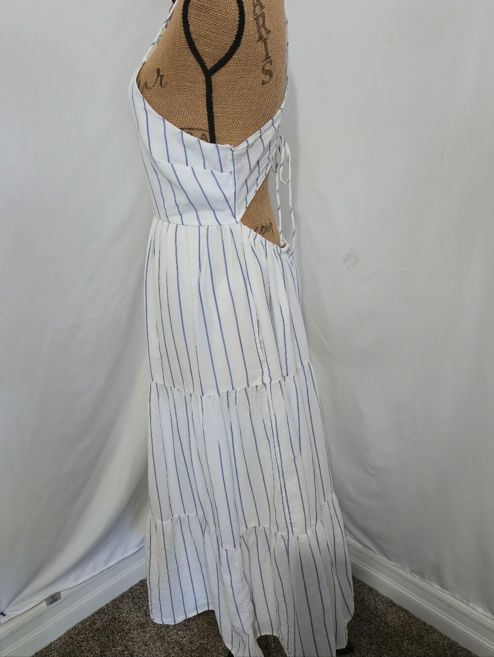 American Eagle Outfitters White Maxi Dress with Blue Stripes - Picture 2 of 11